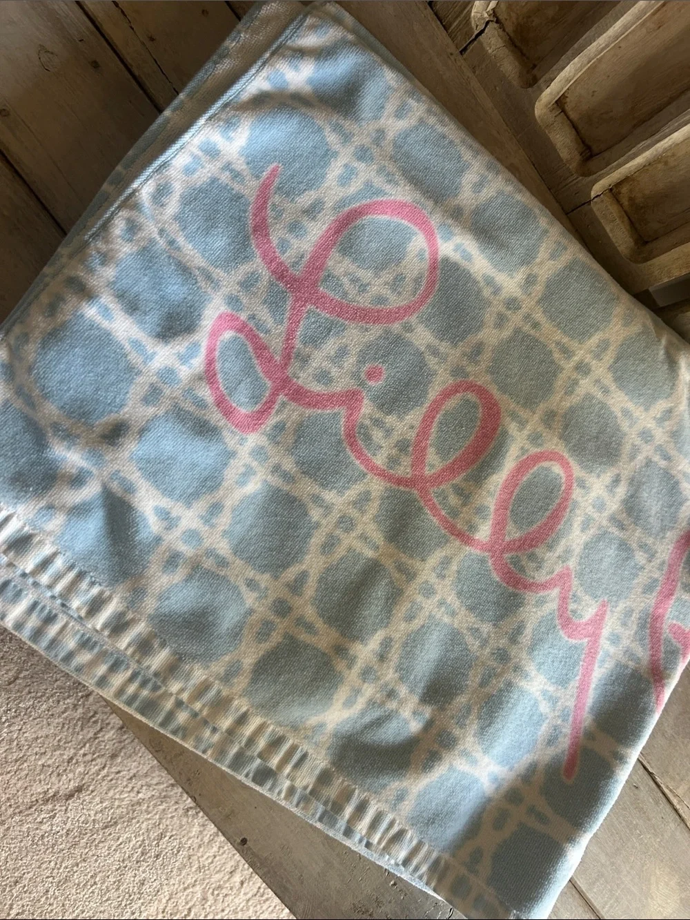 Lilly Pulitzer Frenchie Blue Caning Beach Towel Oversized 70x40